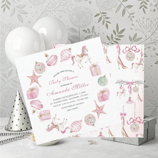 Invitation Christmas Nutcracker Ballet Pink watercoInvitation