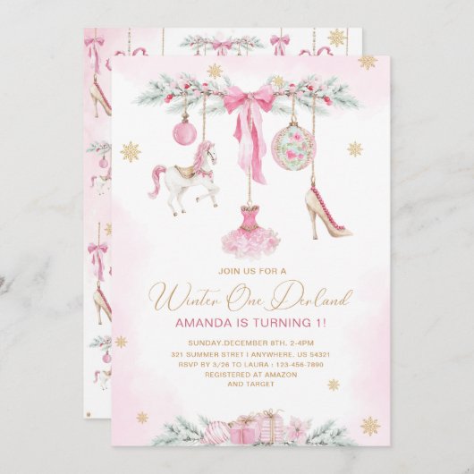 Invitation Christmas Nutcracker One DerLand pink ballet baby (Devant / Derrière)