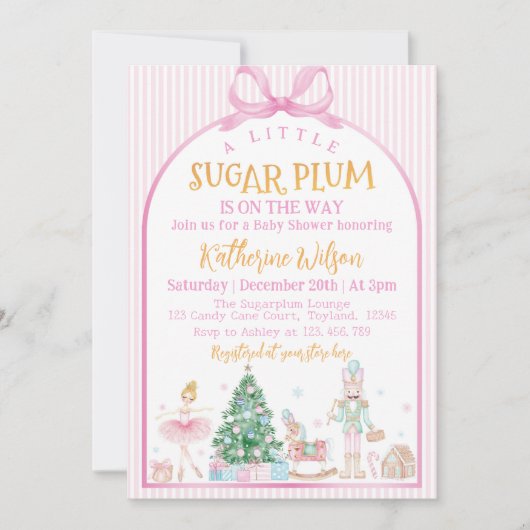 Invitation Christmas Nutcracker Pink Bow Baby Shower (Devant)