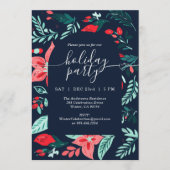 Invitation Christmas Party Blue Botanical Red Floral (Devant)