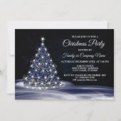Invitation Christmas Party Blue Shiny Tree Winter Navy (Devant)