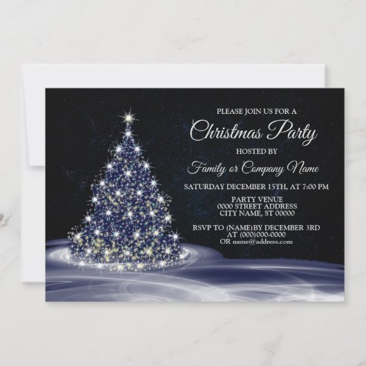 Invitation Christmas Party Blue Shiny Tree Winter Navy (Devant)