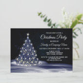 Invitation Christmas Party Blue Shiny Tree Winter Navy (Debout devant)