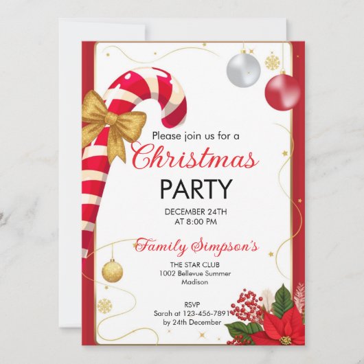 Invitation Christmas Party Candy Cane (Devant)