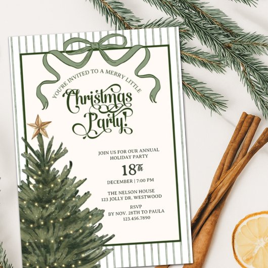 Invitation Christmas Party, Christmas tree, Watercolor, 