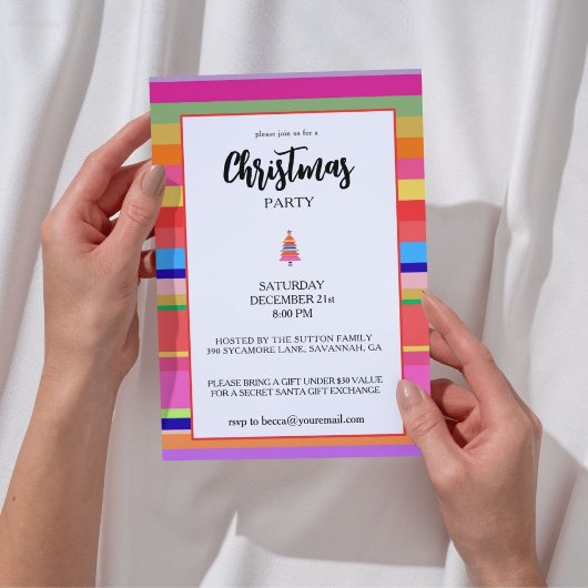 Invitation Christmas Party Colorful Stripes