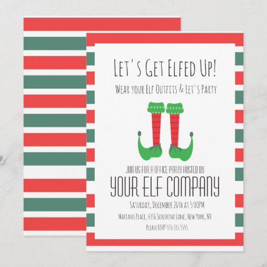 Invitation Christmas Party Elf Costume Bureau Entreprise Évén (Devant / Derrière)