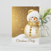 Invitation Christmas Party Golden Snowman Snowflakes Holidays (Debout devant)
