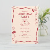Invitation Christmas Party Hand Drawn Holiday Red Coquette (Debout devant)