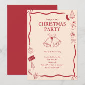 Invitation Christmas Party Hand Drawn Holiday Red Coquette (Devant / Derrière)
