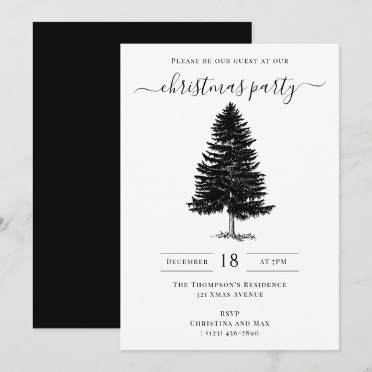 Invitation Christmas Party Holiday Vintage Black White (Devant / Derrière)