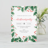 Invitation Christmas Party Holiday Watercolor Holly Berries (Debout devant)