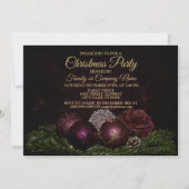 Invitation Christmas Party Pink Ornaments Green Leaves Black (Devant)