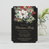 Invitation Christmas Party Poinsettia Holly Red Berries Black (Debout devant)