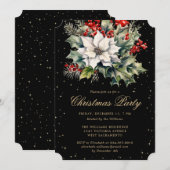 Invitation Christmas Party Poinsettia Holly Red Berries Black (Devant / Derrière)