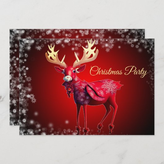 Invitation Christmas Party Red Reindeer Winter Holidays (Devant / Derrière)