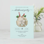 Invitation Christmas Party Sand Dollar Holly Berries Coastal (Debout devant)