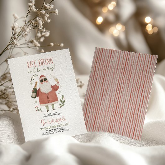 Invitation Christmas Party Santa Eat Drink Be Merry