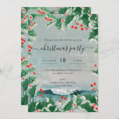 Invitation Christmas Party Watercolor Beach Coastal Holly (Devant / Derrière)