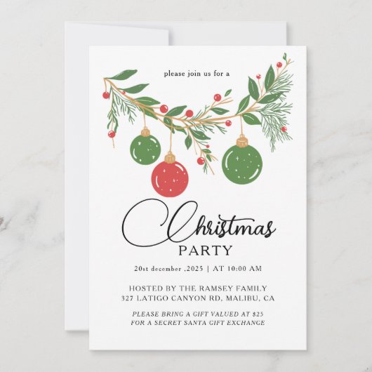 Invitation Christmas Party Winter Botanical (Devant)