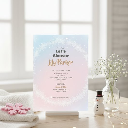 Invitation Christmas Pastel Winter Snowflake Baby shower