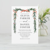 Invitation Christmas Photo QR Code Watercolor Red Bow Wedding (Debout devant)