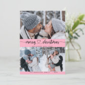Invitation Christmas Pink 3 Collage Multi Photo Holiday Card (Debout devant)