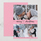 Invitation Christmas Pink 3 Collage Multi Photo Holiday Card (Devant / Derrière)