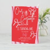Invitation Christmas Pink Bows Birthday Stripes (Debout devant)