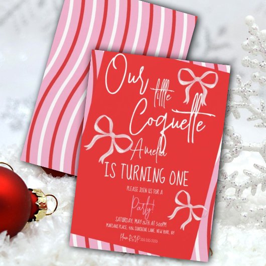 Invitation Christmas Pink Bows Birthday Stripes