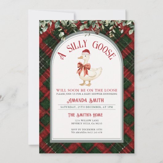 Invitation Christmas Plaid Silly Goose Baby Shower  (Devant)