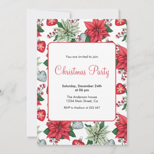Invitation Christmas Poinsettia Patter (Devant)
