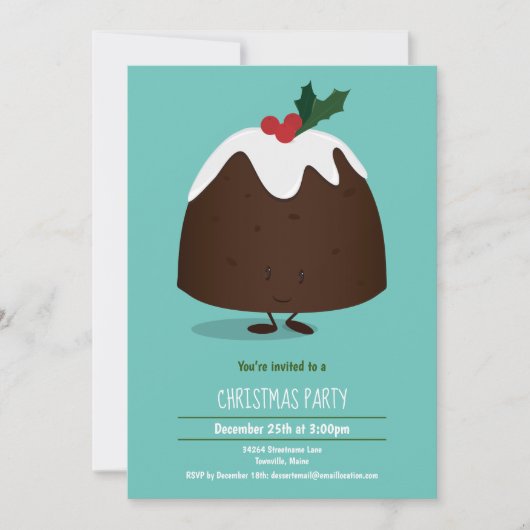 Invitation Christmas Pudding Caractère Vacances Turquoise Bla (Devant)