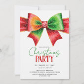 Invitation Christmas red and green bow and stripes party (Devant)