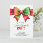 Invitation Christmas red and green bow and stripes party (Debout devant)
