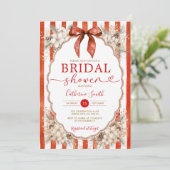 Invitation Christmas Red Bow Bridal Shower White Floral Party (Debout devant)