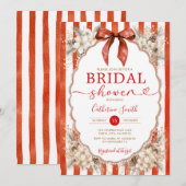 Invitation Christmas Red Bow Bridal Shower White Floral Party (Devant / Derrière)