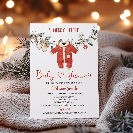 Invitation Christmas Red Boys Merry Little Baby Shower