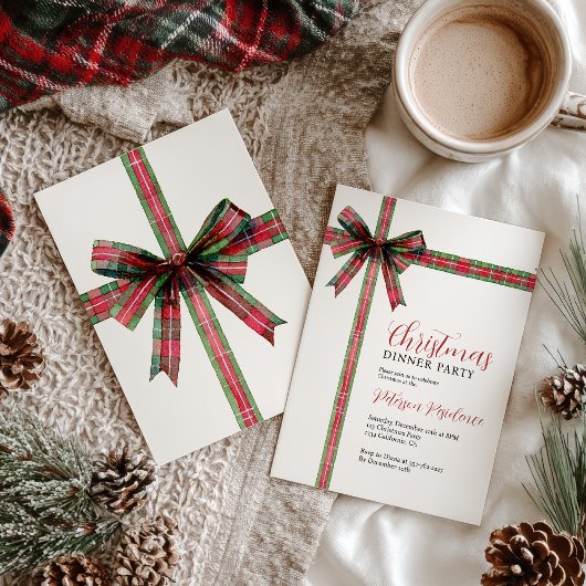 Invitation Christmas Red Green Plaid Coquette Bow Holiday