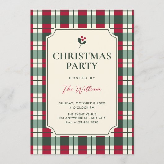 Invitation Christmas Red green plaid tartan pattern  (Devant)