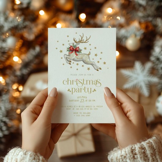Invitation Christmas Reindeer Gold Typography Party Invite