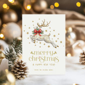 Invitation Christmas Reindeer Gold TypographyGreeting Card