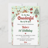 Invitation Christmas Reindeer Onederday 1er anniversaire (Devant)
