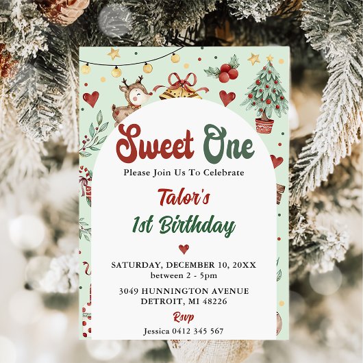 Invitation Christmas Reindeer Sweet Un 1er anniversaire