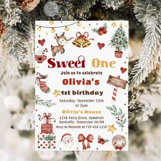 Invitation Christmas Reindeer Sweet Un 1er anniversaire fête
