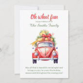 Invitation Christmas retro car postcard (Devant)