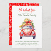 Invitation Christmas retro car postcard (Devant / Derrière)