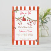 Invitation Christmas Santa Baby Clothesline Gender Reveal  (Debout devant)