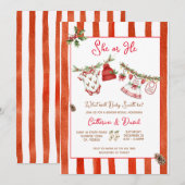 Invitation Christmas Santa Baby Clothesline Gender Reveal  (Devant / Derrière)