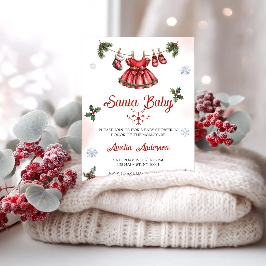 Invitation Christmas Santa Baby Holiday Baby Shower